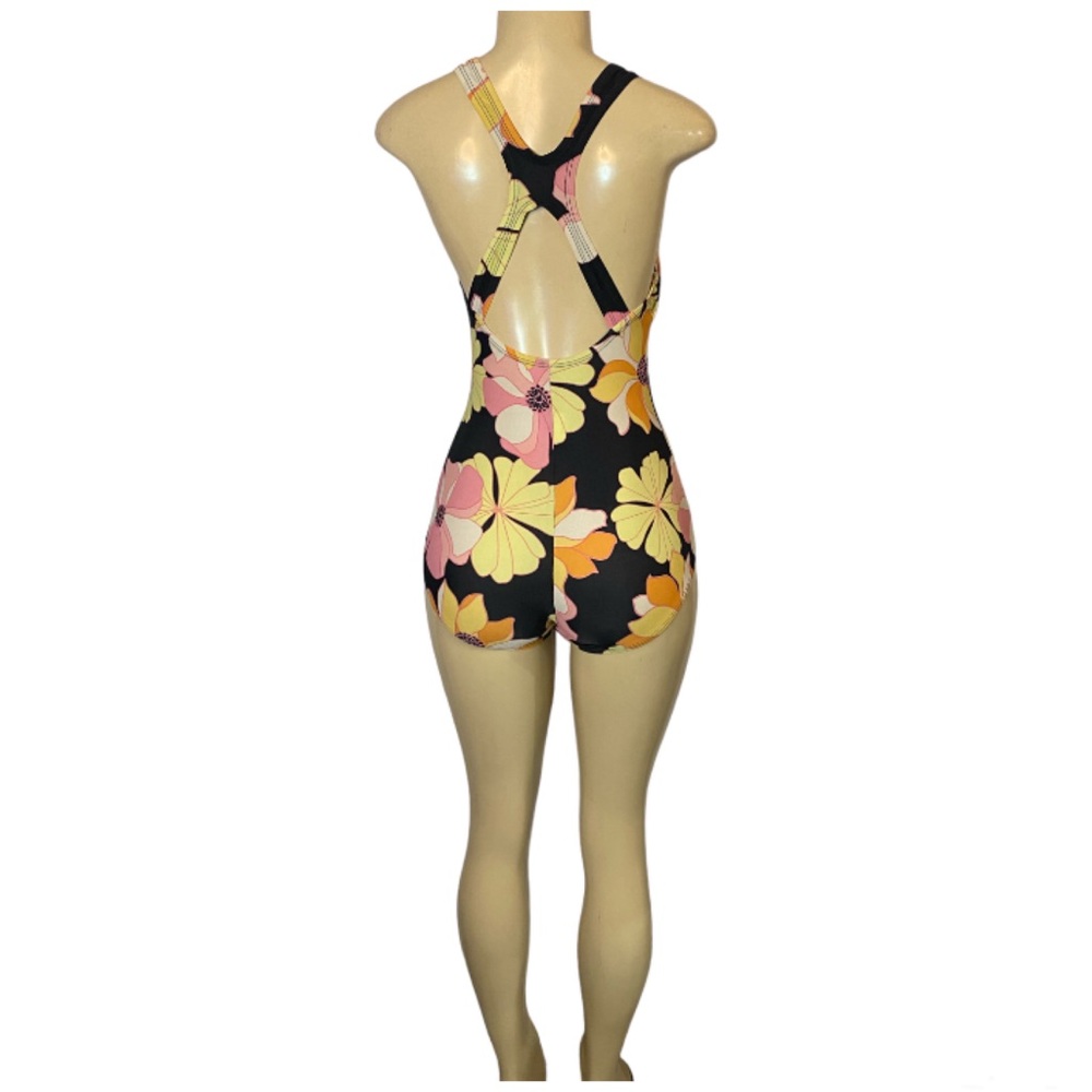 Speedo One Piece Swimsuit Racerback Black Floral Sz 8 Full Coverage UPF 50+ - Picture 6 of 10